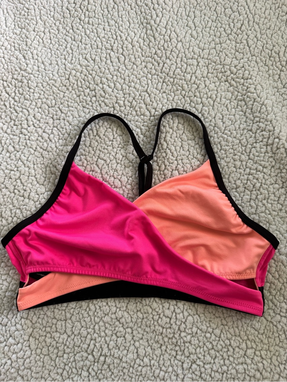 PINK Victoria's Secret Hot Pink & Peach Colorblock Sports Bralette